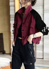 Art Mulberry Patchwork Schwarz Taschen Knopf Herbst Denim Mantel Langarm