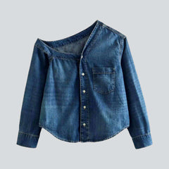 Asymmetric shoulder women denim jacket