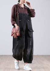 Beautiful Black Pockets Button Fall Hole Denim Outfits Rompers