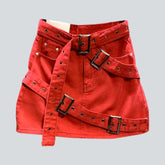Farbiger Mini-Jeansrock mit Gürtel
