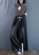 Schwarze Patchwork-Jeans mit weitem Bein und elastischer Taille