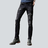 Schwarze Skinny Jeans mit Stickerei für Herren