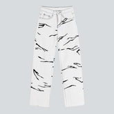 Schwarze, bemalte Damen-Straight-Jeans