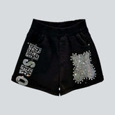 Schwarze Teddy-Jeansshorts mit Strass