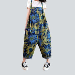 Blue & green flower denim dungaree