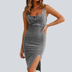 Body con slit denim dress