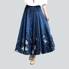 Falda vaquera maxi acampanada de estilo bohemio