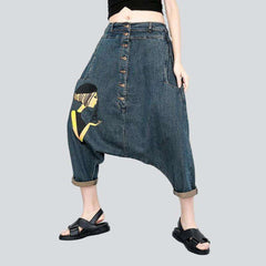 Haremshose aus Denim mit Knopfleiste