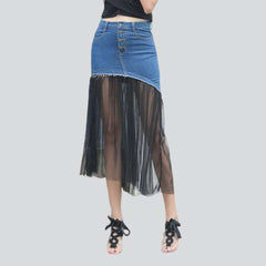 Buttoned pleated women denim skirt