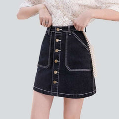 Buttoned women mini jeans skirt