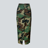Langer Jeansrock mit Camouflage-Print