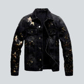 Schwarze Jeansjacke mit Camouflage-Sternen