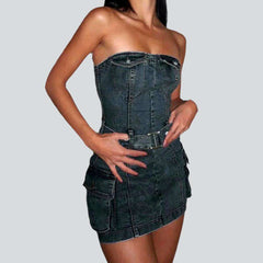 Cargo strapless denim dress