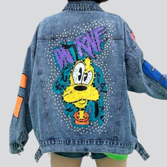 Chaqueta vaquera con bordado de dibujos animados para mujer