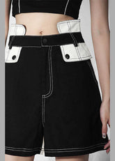 Pantalones vaqueros elegantes con bolsillos y patchwork negro