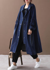 Patrón de túnica fina azul denim elegante Cuello alto de costura Chaquetas ceñidas