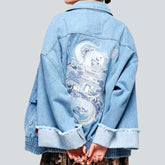 Jeansjacke mit chinesischer Drachenstickerei