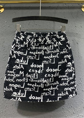 Edler schwarzer Hüft-Wickelrock aus Denim mit Grafikdruck und hoher Taille