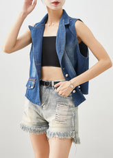 Edle blaue Jeanswesten mit Reißverschluss und schlichter Passform für den Herbst