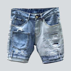 Shorts vaqueros rotos con bloques de color