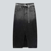 Langer Jeansrock mit Farbkontrast