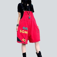 Color denim romper with inscriptions