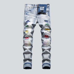 Color-embellished patchwork men jeans