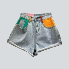 Color pocket wide denim shorts