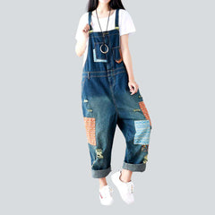 Farbiger Jeans-Jumpsuit mit rechteckigem Patchwork