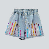 Farbe Strass Damen Jeansshorts
