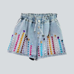 Farbe Strass Damen Jeansshorts