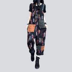 Color stripe print denim dungaree