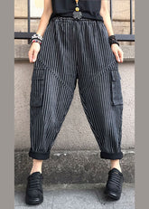 DIY Black high waist Striped denim harem pants