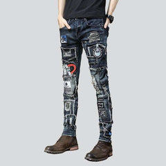 Dark blue decorated jeans