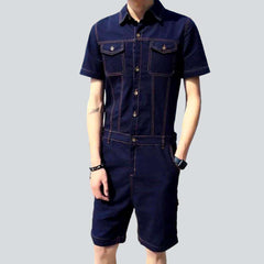 Dark color denim overall shorts