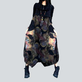 Jeans-Jumpsuit mit dunklem Blumenmuster