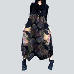 Dark flower print denim jumpsuit