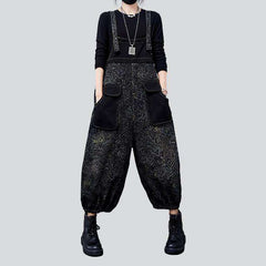Dark ornament women denim dungaree