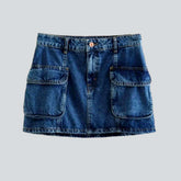 Dunkel gewaschener Cargo-Jeansrock