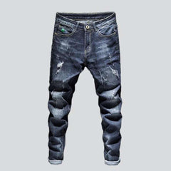 Dark wash men ripped jeans
