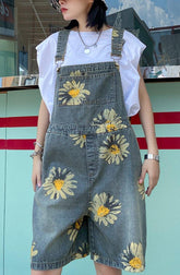 Pantalones cortos de tubo rectos con estampado fino y espalda de mezclilla