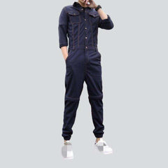 Detachable dark men denim overall