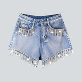 Jeansshorts mit Rautenfransenverzierung