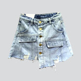 Jeans-Skort mit geknöpftem Saum und Used-Look