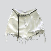 Weißer Denim-Skort mit Distressed-Saum