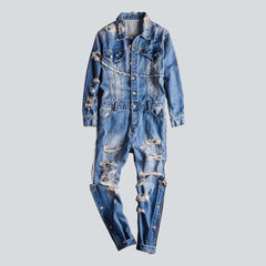 Distressed loose men denim overall