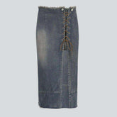 Vintage-Jeansrock mit Kordelzug und Schlitz