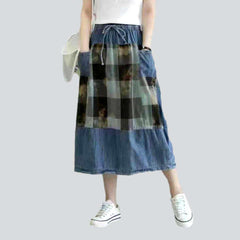 Jeansrock mit elastischer Taille und bemaltem Muster