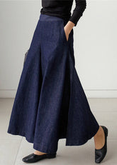Elegant Blue Pockets Wide Leg Denim Pants