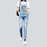 Verzierter, zerrissener Jeans-Jumpsuit für Damen